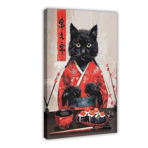 IYTAFGYT Leinwandposter mit Sushi-Katzen-Druck, Schlafzimmer, Dekoration, Landschaftsdekoration, Geschenk, 50 x 75 cm von IYTAFGYT