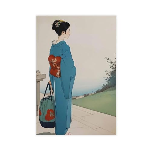 IYTAFGYT Minimalistisches japanisches Ukiyo-e Geisha Leinwand-Poster, Schlafzimmerdekoration, Landschaftsdekoration, Geschenk, 60 x 90 cm von IYTAFGYT
