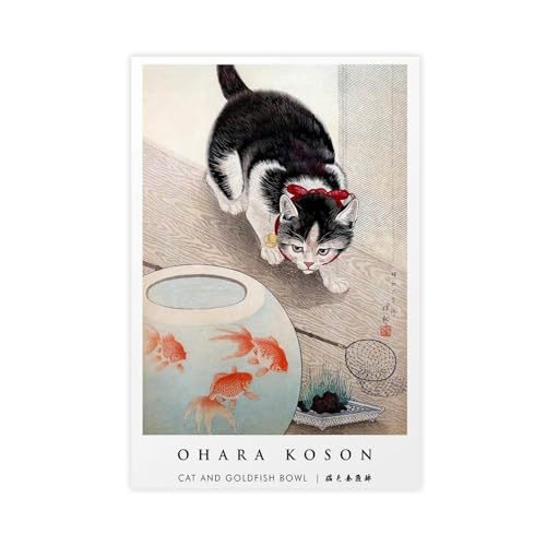 IYTAFGYT Ohara Kosons Katze und Goldfischschale auf Leinwand, Poster, Wandkunstdruck, Bild, Gemälde, 30 x 45 cm von IYTAFGYT