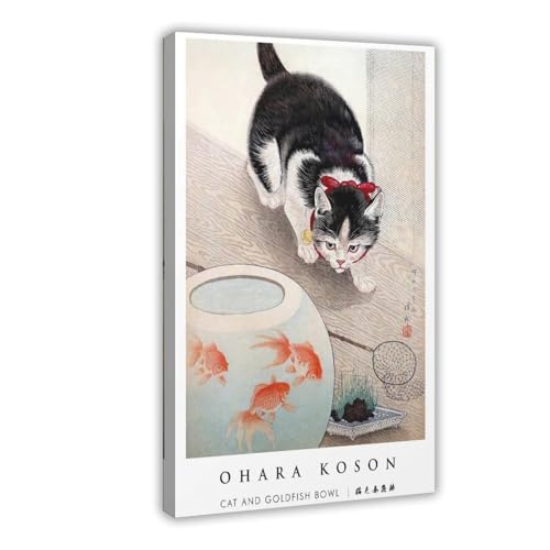 IYTAFGYT Ohara Kosons Katze und Goldfischschale auf Leinwand, Poster, Wandkunstdruck, Bild, Gemälde, 30 x 45 cm IYTAFGYT Ohara Kosons Katze und Goldfischschale auf Leinwand, Poster, Wandkunstdruck, Bild, Gemälde, 30 x 45 cm von IYTAFGYT