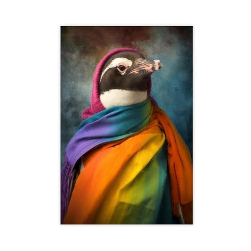IYTAFGYT Regenbogen-Pinguin-Poster, Leinwand-Poster, Schlafzimmer-Dekor, Landschaftsdekoration, Geschenk, 30 x 45 cm von IYTAFGYT