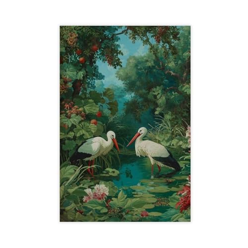 IYTAFGYT Romantisches Storch-Teich-Poster, Leinwand-Poster, Schlafzimmer-Dekor, Landschaftsdekoration, Geschenk, 20 x 30 cm IYTAFGYT Romantisches Storch-Teich-Poster, Leinwand-Poster, Schlafzimmer-Dekor, Landschaftsdekoration, Geschenk, 20 x 30 cm von IYTAFGYT