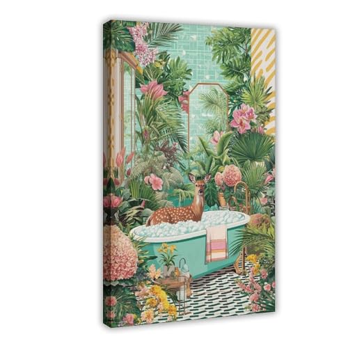 IYTAFGYT Skurriles Hirsch-Badewannen-Poster, Leinwand-Poster, Schlafzimmer-Dekor, Landschaftsdekoration, Geschenk, 60 x 90 cm von IYTAFGYT