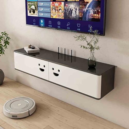 IYUESQ An der Wand montierter TV-Ständer, schwebende Medienkonsole mit Schubladen unter dem Fernseher, schwebender Schrank mit Kabelloch, an der Wand montierte Medienkonsole aus Holz für von IYUESQ