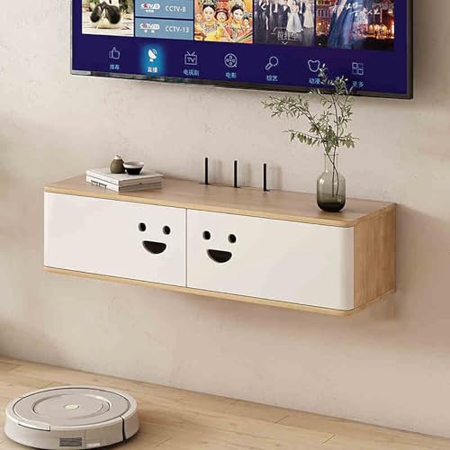 IYUESQ An der Wand montierter TV-Ständer, schwebende Medienkonsole mit Schubladen unter dem Fernseher, schwebender Schrank mit Kabelloch, an der Wand montierte Medienkonsole aus Holz für von IYUESQ