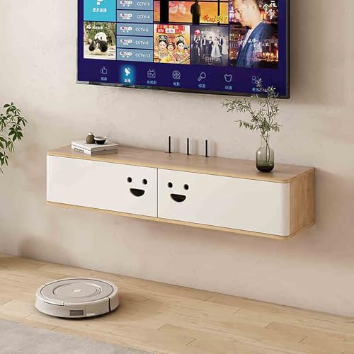 IYUESQ An der Wand montierter TV-Ständer, schwebende Medienkonsole mit Schubladen unter dem Fernseher, schwebender Schrank mit Kabelloch, an der Wand montierte Medienkonsole aus Holz für von IYUESQ