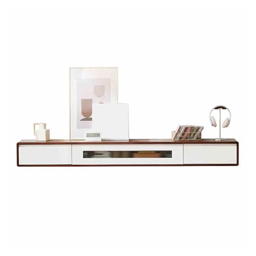 IYUESQ An der Wand montierter TV-Ständer, schwebender Aufbewahrungsschrank unter dem Fernseher mit Schubladen. An der Wand montierte Medienkonsole aus Holz mit herunterklappbarer Tür, TV- von IYUESQ