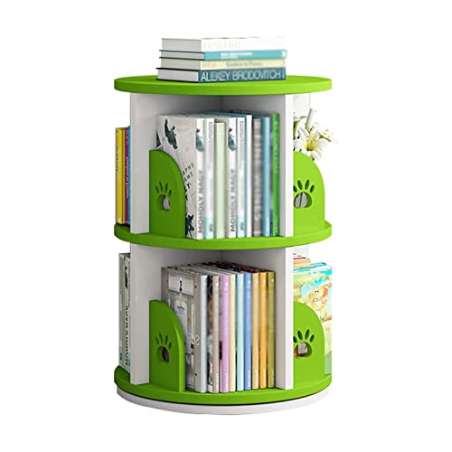IYUESQ Drehbares Bücherregal, 360°-Eckbücherregal für kleine Räume, grünes Bärentatzenmuster, bodenstehendes Bücherregal, Lagerregal für Zuhause von IYUESQ