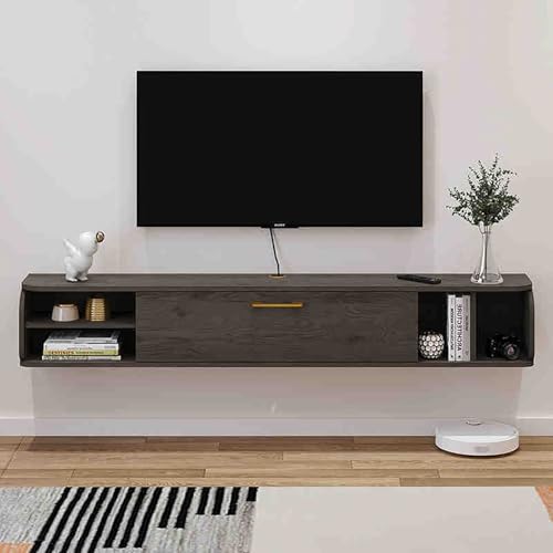 IYUESQ Entertainment-Center-TV-Schrank, Moderne TV-Konsole, schwebender TV-Ständer zur Wandmontage mit Klapptür, hochglänzender TV-Ständer zur Wandmontage mit offenem Stauraum für Wohnzi von IYUESQ