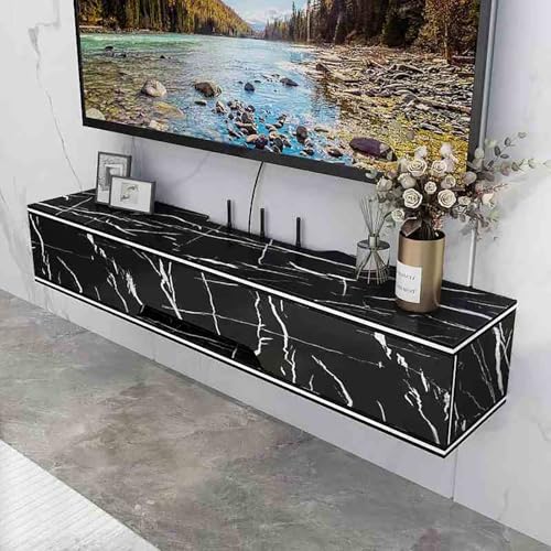 IYUESQ Moderner, schwebender TV-Ständer in Hochglanzoptik, an der Wand montiertes Konsolenregal mit oberen Klapptüren, Aufbewahrungsschränke, ideal für Wohnzimmer oder Schlafzimmer. von IYUESQ