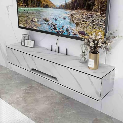 IYUESQ Moderner, schwebender TV-Ständer zur Wandmontage mit Hochglanzoberfläche und Stauraumschränken mit Klapptür Oben, perfekt für die Medienkonsole im Wohnzimmer oder Schlafzimmer. von IYUESQ