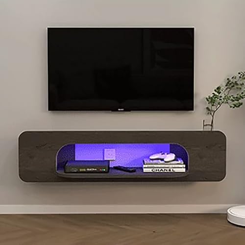 IYUESQ Moderner MediaTV-Konsolentisch mit LED-Leuchten, Wandmontage, offener Stauraum, Lagerschränke, schwebendes Regal für unter dem Fernseher von IYUESQ