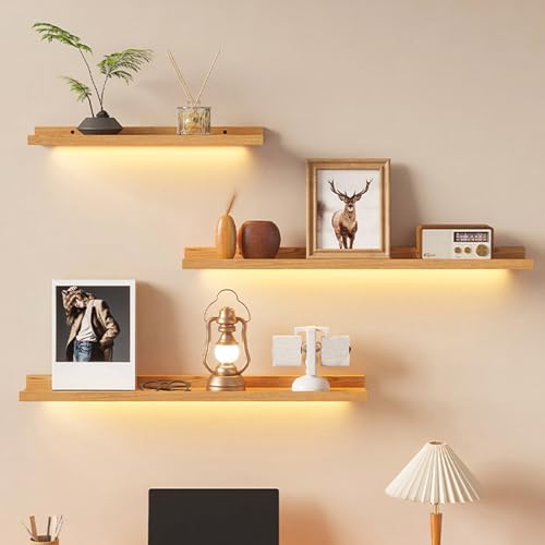 IYUESQ Schwebende Regale für die Wanddekoration, Wandregale aus Holz mit LED-Leuchten, 1 Stück Wandregale mit Lichtemission, vielseitiges Ausstellungsregal für Badezimmer und Wohnzimmer, IYUESQ Schwebende Regale für die Wanddekoration, Wandregale aus Holz mit LED-Leuchten, 1 Stück Wandregale mit Lichtemission, vielseitiges Ausstellungsregal für Badezimmer und Wohnzimmer, von IYUESQ