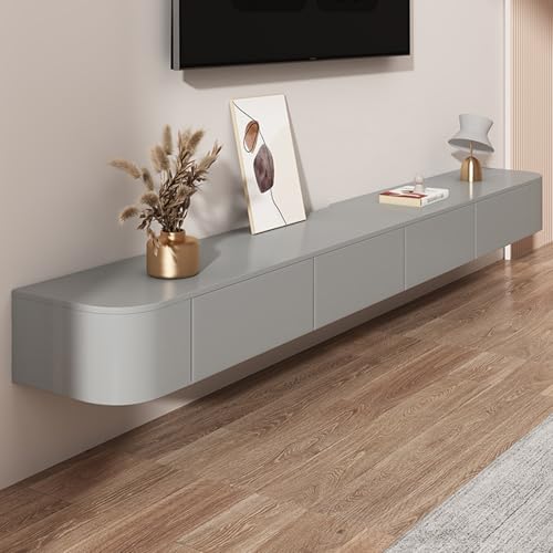 IYUESQ Schwebender TV-Ständer, an der Wand montierte Entertainment-Medienkonsole mit Stauraum unter dem Fernseher und schwebenden Regalen, Grau (180 x 20 x 24 cm) von IYUESQ