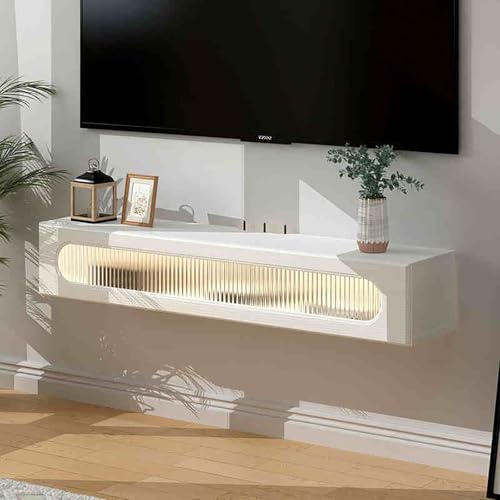 IYUESQ Schwebendes TV-Regal, Medienkonsolentisch, an der Wand montierter TV-Schrank mit Klapptür, TV-Schrank aus Massivholz mit Aufbewahrungsschubladen mit Kabelloch für Zuhause und Büro, von IYUESQ