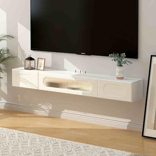 IYUESQ Schwebendes TV-Regal, Medienkonsolentisch, an der Wand montierter TV-Schrank mit Klapptür, TV-Schrank aus Massivholz mit Aufbewahrungsschubladen mit Kabelloch für Zuhause und Büro von IYUESQ