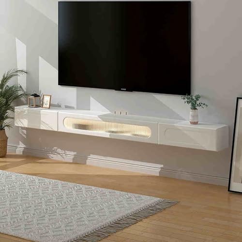 IYUESQ Schwebendes TV-Regal, Medienkonsolentisch, an der Wand montierter TV-Schrank mit Klapptür, TV-Schrank aus Massivholz mit Aufbewahrungsschubladen mit Kabelloch für Zuhause und Büro IYUESQ Schwebendes TV-Regal, Medienkonsolentisch, an der Wand montierter TV-Schrank mit Klapptür, TV-Schrank aus Massivholz mit Aufbewahrungsschubladen mit Kabelloch für Zuhause und Büro von IYUESQ