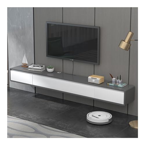 IYUESQ Weiß-graue, an der Wand montierte, schwebende TV-Einheit mit 2 Schubladen, moderner TV-Schrank für kleine Wohnungen zur Aufbewahrung unter dem Fernseher (140 cm) von IYUESQ