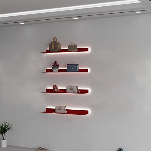 Rotes schwebendes Wandregal mit warmem LED-Licht, lichtemittierende Wandregale aus Metall, beleuchteter Ausstellungsständer im Eisenkunststil für den Einsatz in Mehreren Bereichen von IYUESQ