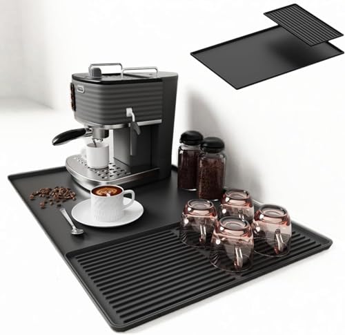IYYI Silikon Coffee Bar Matte (60x40 cm) – 2-in-1 Anti-Rutsch Trockenmatte & hitzebeständige Arbeitsplatten-Schutzmatte für Kaffeemaschinen, Spülgestelle, Mixer (CFD-BK) von IYYI