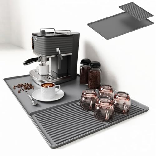 IYYI Silikon Coffee Bar Matte (60x40 cm) – 2-in-1 Anti-Rutsch Trockenmatte & hitzebeständige Arbeitsplatten-Schutzmatte für Kaffeemaschinen, Spülgestelle, Mixer (CFD-GY) von IYYI