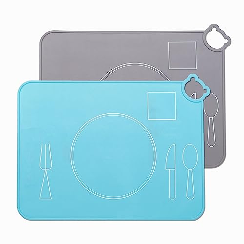 IYYI Silikon Tischsets für Kinder Baby, spülmaschinenfeste Tischsets, Kleinkinder Tragbare Lebensmittelmatte Reisen, 2er-Set (KCD-Y-HL) von IYYI