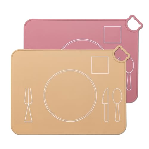 IYYI Silikon Tischsets für Kinder Baby, spülmaschinenfeste Tischsets, Kleinkinder Tragbare Lebensmittelmatte Reisen, 2er-Set (KCD-Y-FH) von IYYI