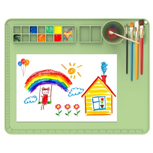 Silikon-Malunterlage mit Tasse und Pinselreiniger-Werkzeug -20"×16" Bastelmatte,das perfekte Künstlergeschenk für Kinder! Zusammenklappbare und wasserfeste Kunststoffmatte (HD-GN) von IYYI