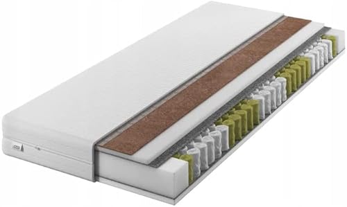 IZER Matratze GoldPLUS 160x200 cm mit KOKOS-Material | 2 in 1 (H3 und H4) | 7 Zonen | Taschenfederkern | Versteppter Bezug | Federkernmatratze von IZER