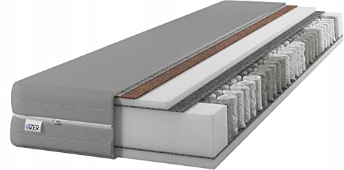 IZER Matratze GreyPLUS 100x190 cm mit KOKOS-Material | 2 in 1 (H3 und H4) | 7 Zonen | Taschenfederkern | Versteppter Bezug | Federkernmatratze von IZER