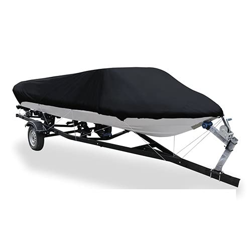 Bootsplane, Abdeckplanen Für Boote Einstellbare Reflektierende 11-22ft Bootsabdeckung 300D Oxford Stoff Outdoor Protection Wasserdichte Anti-Zertrümmerung Tränenfest Fit Bass Boot(11-13FT black) von IZHAOGJING