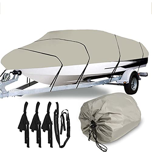 IZHAOGJING Bootsplane, Abdeckplanen Für Boote 11-22ft Heavy Duty Boat Cover 210d wasserdicht Anti Büffel Fischski Marine Anlager V-Hull Protect Canvas Boat-Zubehör(20-22ft) von IZHAOGJING