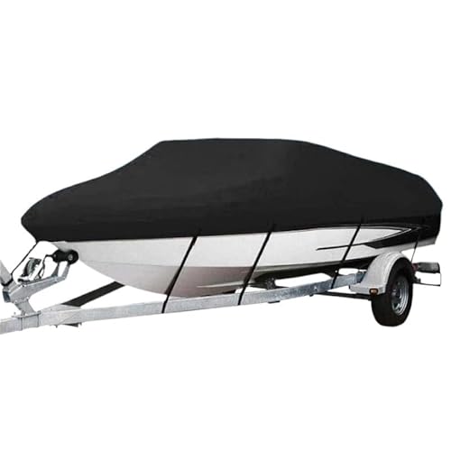IZHAOGJING Bootsplane, Abdeckplanen Für Boote 190T Oxford-Gewebe 11-22FT Trailerbare Yacht-Bootsabdeckung wasserdichte Anti-UV Marine V-förmige Bootsabdeckung aus Segeltuch(Black 16-18Ft) von IZHAOGJING