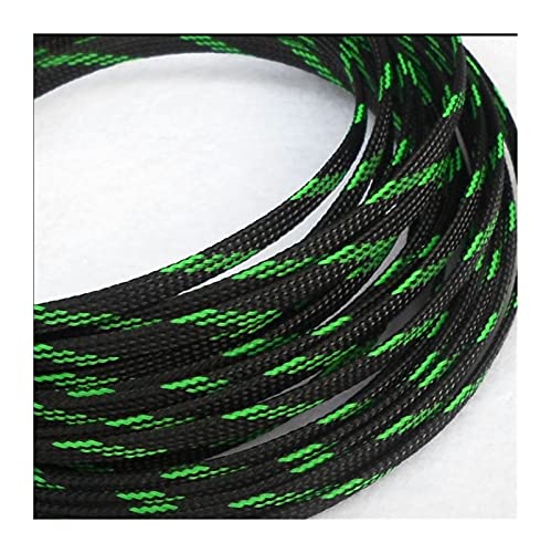 IZHAOGJING Silikonkabel, Elektrokabel 10mm 12mm 16mm Flache Kabelhülsen geflochtene erweiterbare Nylon Schlangenhautdrahtärmeln schwarz rot gelb grün(Black w Green,10MM_20 Meter) von IZHAOGJING
