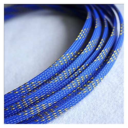 IZHAOGJING Silikonkabel, Elektrokabel 10mm 12mm 16mm Flache Kabelhülsen geflochtene erweiterbare Nylon Schlangenhautdrahtärmeln schwarz rot gelb grün(Blue w Golden,16MM_10 Meter) von IZHAOGJING