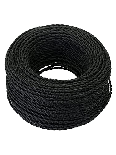 IZHAOGJING Silikonkabel, Elektrokabel Schwarz 5 10 20 Meter 2 Kern Elektrische Seildraht Vintage Antike Geflochtene Twisted Stoff Beleuchtungskabel Gewebt Seide Flexible Schnur(Black,5Meter l 16.4ft) von IZHAOGJING