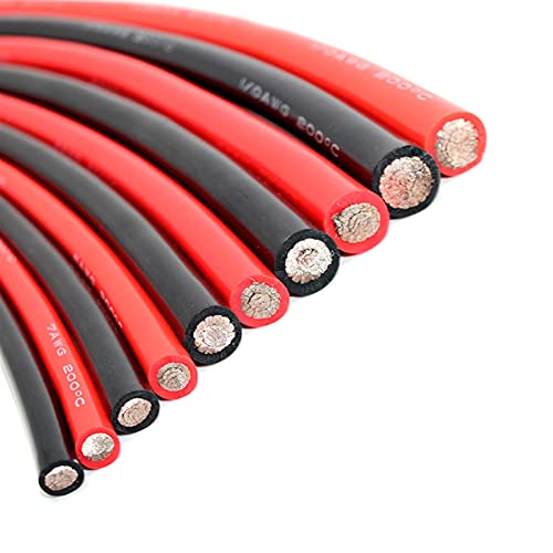IZHAOGJING Silikonkabel, Elektrokabel Weiche hitzebeständige rote Schwarze Silikonkabel-Batterie-Kabel 1AWG 2AWG 4AWG 6AWG7 8 AWG verzinnte Kupfer-Silikon-Linien(Red,2AWG 1metre) von IZHAOGJING