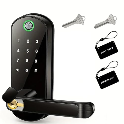 IZHAOGJING Türschloss Fingerabdruck,Elektronisches Türschloss Smart-Fingerprint Türschloss App Fernbedienung Digitale Touchscreen Schloss Wasserdicht mit 2 Karten(Black) von IZHAOGJING