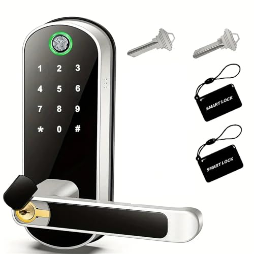 IZHAOGJING Türschloss Fingerabdruck,Elektronisches Türschloss Smart-Fingerprint Türschloss App Fernbedienung Digitale Touchscreen Schloss Wasserdicht mit 2 Karten(Silver) von IZHAOGJING