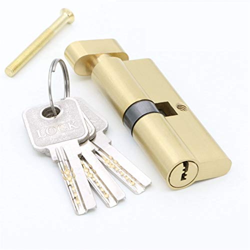 Schließzylinder, Zylinderschloss Tür Hardware Security 70 75MM Gold-Zylinder-Innenraum Türschloss Zunge Druckschleuse Griffarretierung Schlüssel Messing Kupfer-Verschluss(DY70MM 3S) von IZHAOGJING