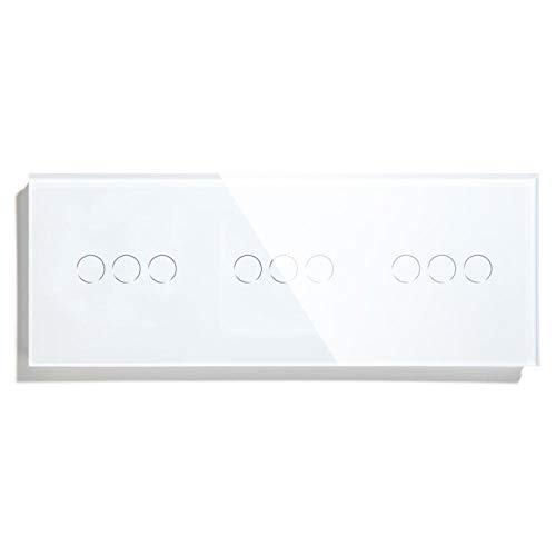 Touch Lichtschalter, Lichtschalter Touch Berühren Sie Lichtschalter Glasplatte Berührungssensor Wandschalter 9Gang 1way Schalter Dark Blacklight Weiß Schwarz Goldene 300W(White 9Gang) von IZHAOGJING
