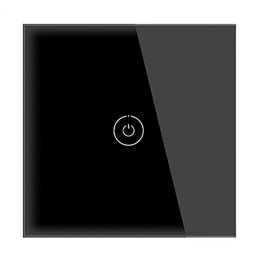Touch Lichtschalter, Lichtschalter Touch Berührungsschalter Standard Weiß Schwarz Glasplatte Lichtschalter 90-250V Schalter 1Wang 1 Weg Wandlampe Berührungsschalter mit Nachtlicht(Black touch one) von IZHAOGJING