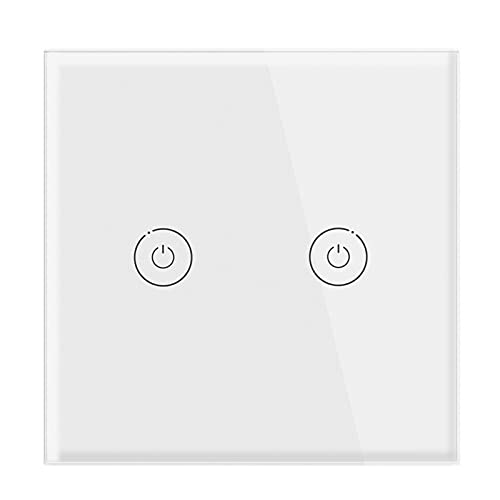 Touch Lichtschalter, Lichtschalter Touch Berührungsschalter Standard Weiß Schwarz Glasplatte Lichtschalter 90-250V Schalter 1Wang 1 Weg Wandlampe Berührungsschalter mit Nachtlicht(White touch two) von IZHAOGJING