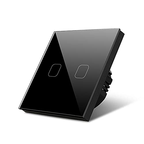 Touch Lichtschalter, Lichtschalter Touch Berührungssensor-Schalter Standard 220V Glasplatte Lampe Berührungsschalter 1/2/3 Gang Light Wall Touchscreen Switches(2 Gang 1 Way Black) von IZHAOGJING