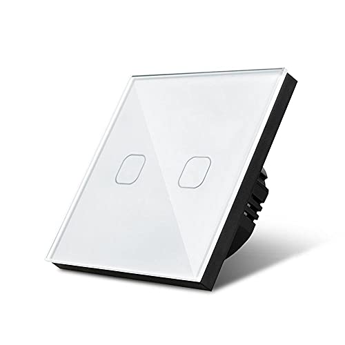 Touch Lichtschalter, Lichtschalter Touch Berührungssensor-Schalter Standard 220V Glasplatte Lampe Berührungsschalter 1/2/3 Gang Light Wall Touchscreen Switches(2 Gang 1 Way White) von IZHAOGJING