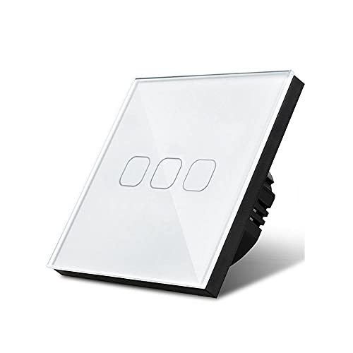 Touch Lichtschalter, Lichtschalter Touch Berührungssensor-Schalter Standard 220V Glasplatte Lampe Berührungsschalter 1/2/3 Gang Light Wall Touchscreen Switches(3 Gang 1 Way White) von IZHAOGJING