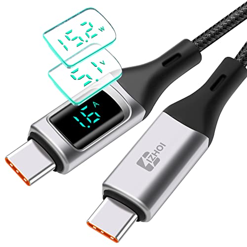 IZHOI USB C auf USB C Kabel,100W Usb C kabel (mit LED Anzeige zeigt abwechselnd W/V/A),USB C Schnellladekabel für APad Air/APad Pro,Mac-Book Pro Sam-sung Galaxy S21/S10/S9/ Plus (2m, Silber) von IZHOI