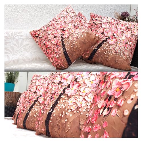 IZIWELT Premium Wohnkissenbezug mit Ölgemälde-Effekt, Eleganter, weich Dekokissenbezug für Stil & Komfort, Heimdekor 2er Set 45cmx45cm (Flamingo Pink) von IZIWELT