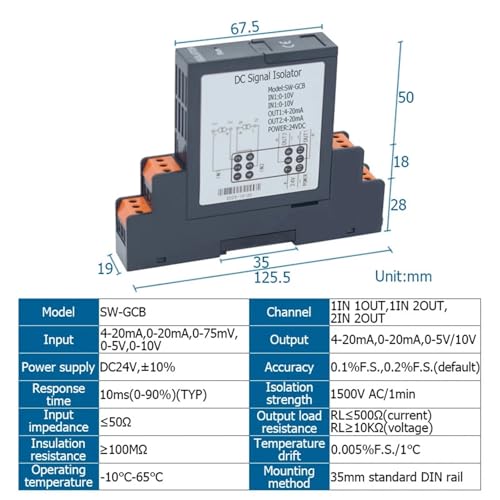 4-20mA 0-20mA 0-5V 10V 0-75mV DC Strom und Spannung Signalsender Erkennung Umwandlung Verteiler DC24V 1 Stück (1IN 2OUT,INPUT 0-5V_OUTPUT 0-20MA_DC24V) von IZNIDUGK