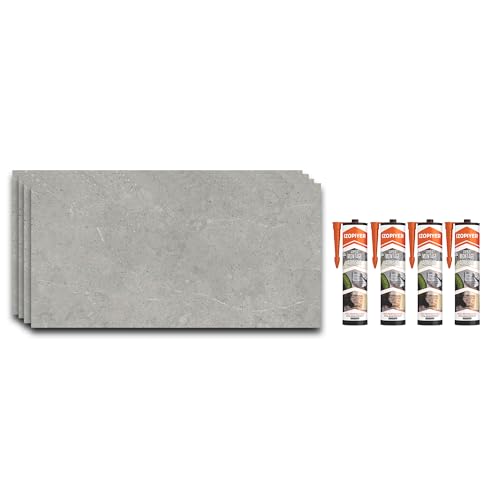 IZODEKOR – SPC Wandpaneel Betonoptik/Natursteinoptik Grau 60x120cm – 4 Stück + 4 Kleber – Wasserfest, Hitzebeständig Spritzschutz – PVC Wandverkleidung für Küche & Bad - Stein Grau IZODEKOR – SPC Wandpaneel Betonoptik/Natursteinoptik Grau 60x120cm – 4 Stück + 4 Kleber – Wasserfest, Hitzebeständig Spritzschutz – PVC Wandverkleidung für Küche & Bad - Stein Grau von IZODEKOR